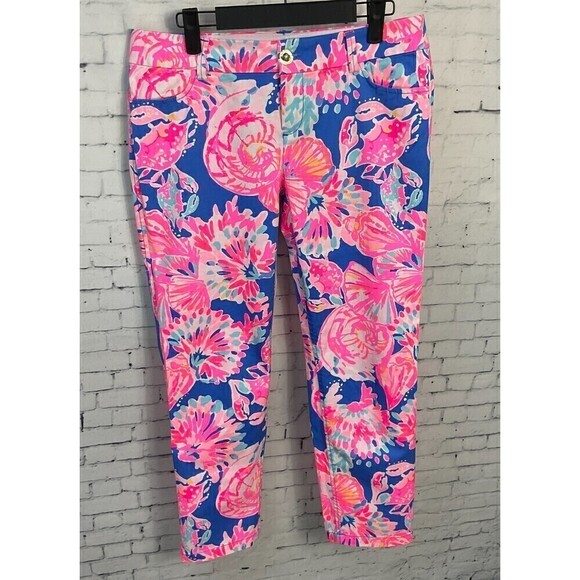 Lilly Pulitzer Sadie Crop Pants Size 6 Stretch Bennett Blue Bay Dreamin Chino N - Picture 2 of 12